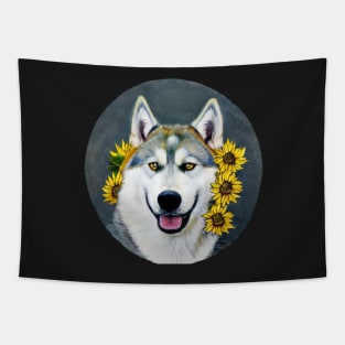 Sunflower Husky Tapestry