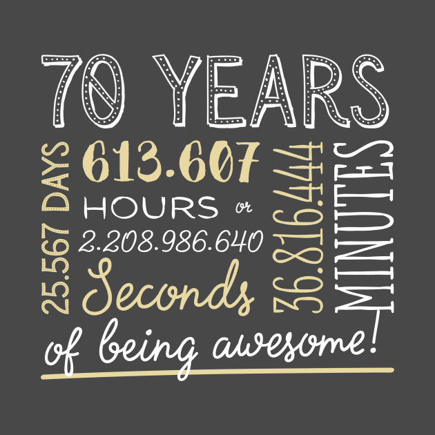 70th Birthday Gifts - 70 Years of being Awesome in Hours & Seconds by BetterManufaktur