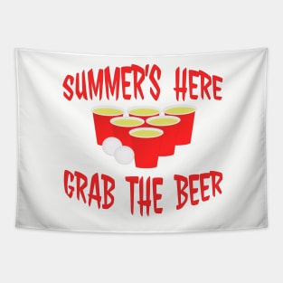 Summer's Here Grab The Beer Pong Design Tapestry