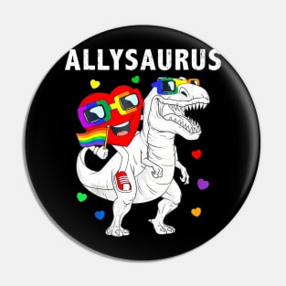 Allysaurus Dinosaur Heart Flag For Ally LGBT Pride Pin