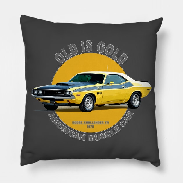 Challenger TA American Muscle Car 60s 70s Old is Gold Pillow by Jose Luiz Filho