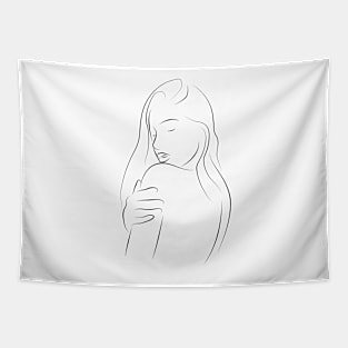 Neutral Line Art Minimalist Female Figure Tapestry