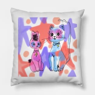 Vintage kitty and bunny Pillow