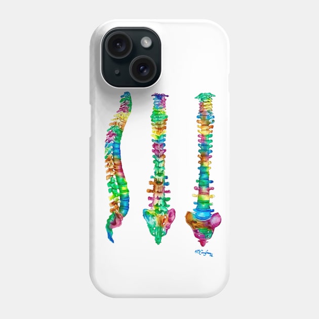 Spine Anatomy 3 Views Phone Case by CunninghamWatercolors