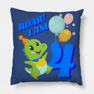4th Birthday Child Kid Dino Dinosaur ROAR Pillow
