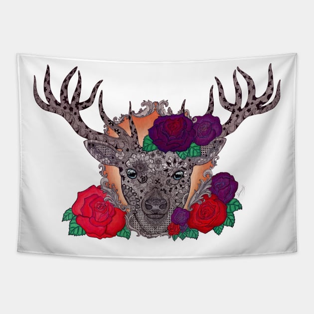 Stag of Roses Tapestry by SamuelJ