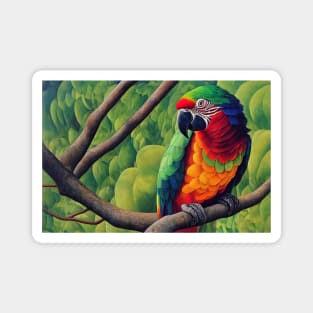 Macaw Parrot in Jungle Painting Magnet