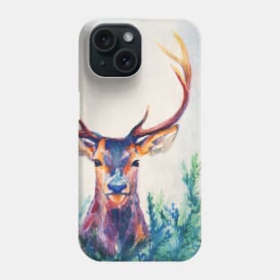 watercolor deer with big antlers Phone Case