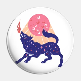 Pink full moon and cosmic wolf Pin