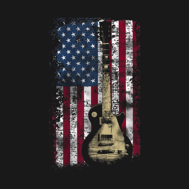 Vintage Us Flag Guitar American Flag Gift by Jannysingle