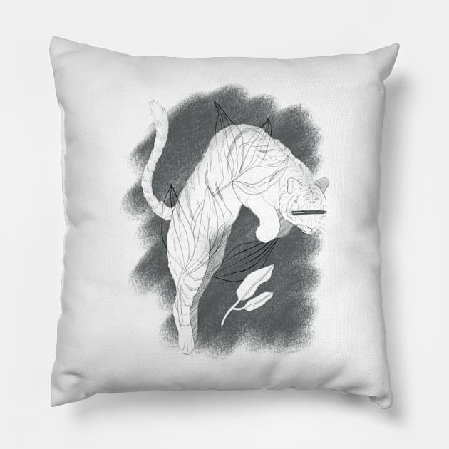 Abstract Sketch Line Tiger Composition Pillow by Taisiia