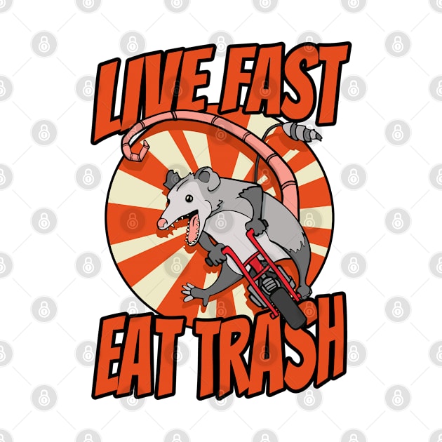 Live Fast Eat Trash Possum Riding Vintage Minibike by Huhnerdieb Apparel