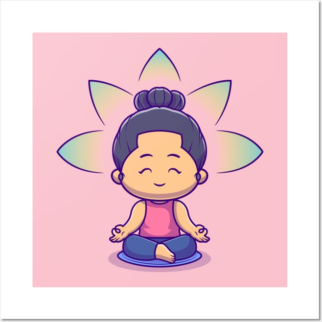 Cute Woman Meditation Yoga Cartoon