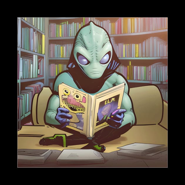 Believe in Yourself Funny an Alien reading a Book by Yourex