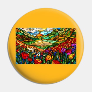 Stained Glass Colorful Mountain Flowers Pin