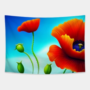 Retro Cartoon Field of Red Poppies (MD23Mrl013) Tapestry