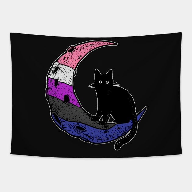 Genderfluid Cat Moon Tapestry by Psitta