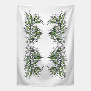 Beautiful green leaves free hand drawing Tapestry