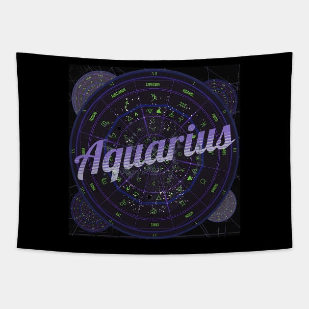 Aquarius Zodiac Astrology Tapestry by Aurora X