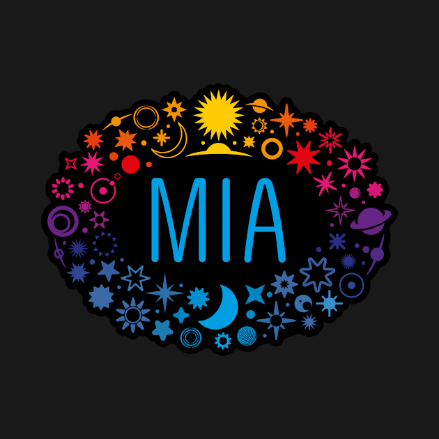 Mia name surrounded by space by WildMeART