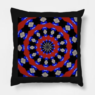 Red Gray Blue Kaleidoscope Pillow