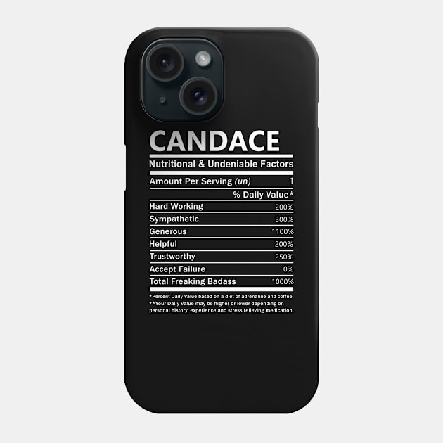 Candace Name T Shirt - Candace Nutritional and Undeniable Name Factors Gift Item Tee Phone Case by nikitak4um