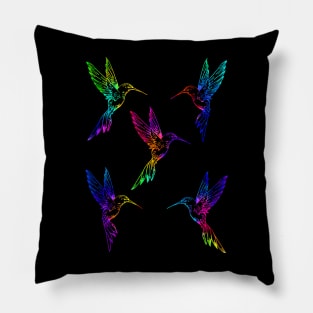 Neon Rainbow Hummingbirds Pillow