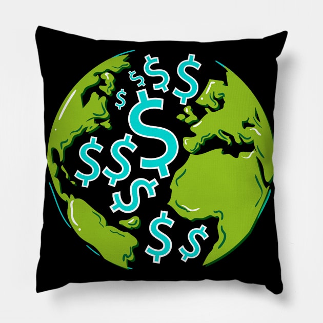 Dollar Signs Cash Earth – Spaceman Squad Space Money Making Pillow by YouareweirdIlikeyou