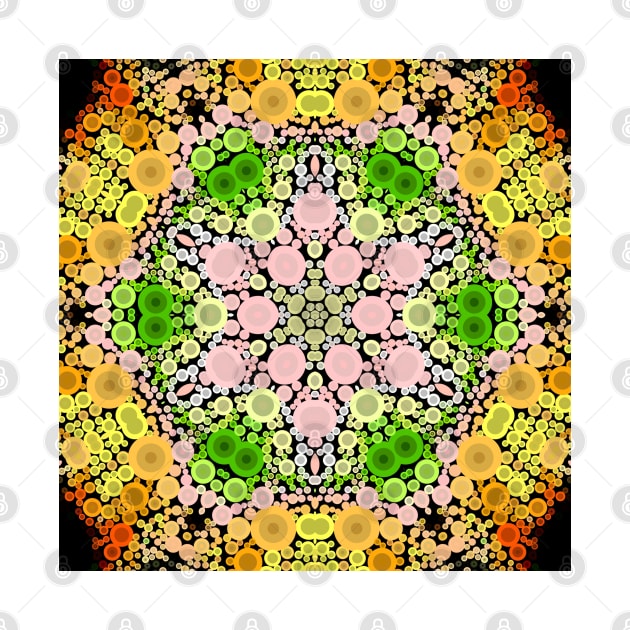 Dot Mandala Flower Pink Green and Yellow by WormholeOrbital