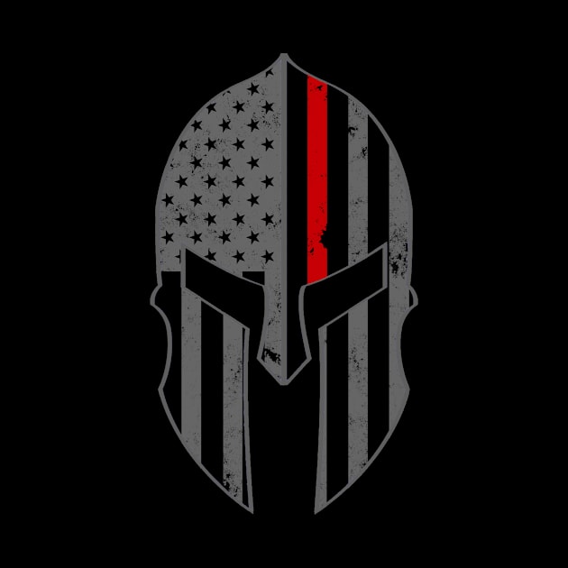 Red Line American USA Flag Spartan Helm - American Spartan Molon Labe Distressed Helmet With American Flag Red Thin Line Firefighters by DazzlingApparel
