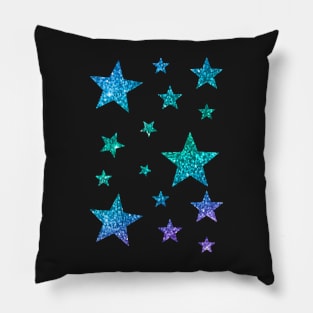 Blue Green Ombre Faux Glitter Stars Pillow