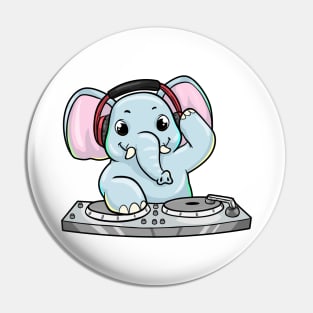 Elephant as DJ with Turntable & Headphone Pin