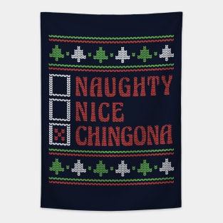 Naughty Nice Chingona Ugly Holiday Sweater Funny Christmas Tapestry