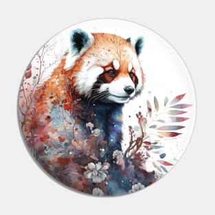 Watercolor Red Panda in Nature, Floral Design Pin