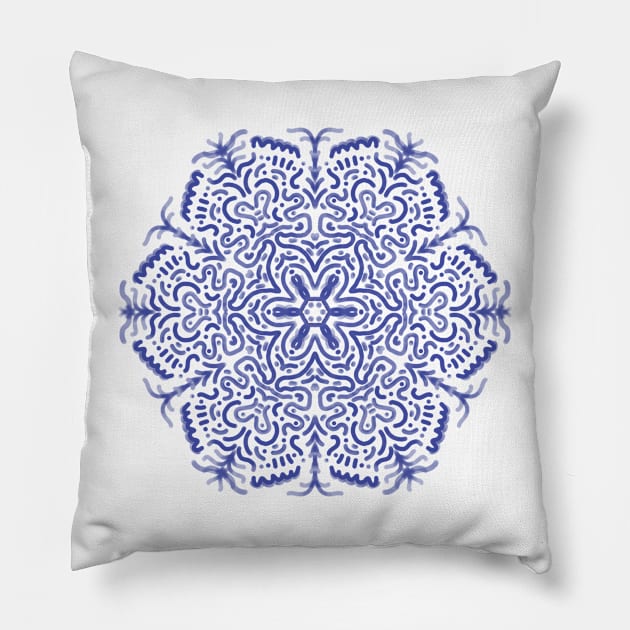 Blue Hand drawn Mandala Pillow by kallyfactory