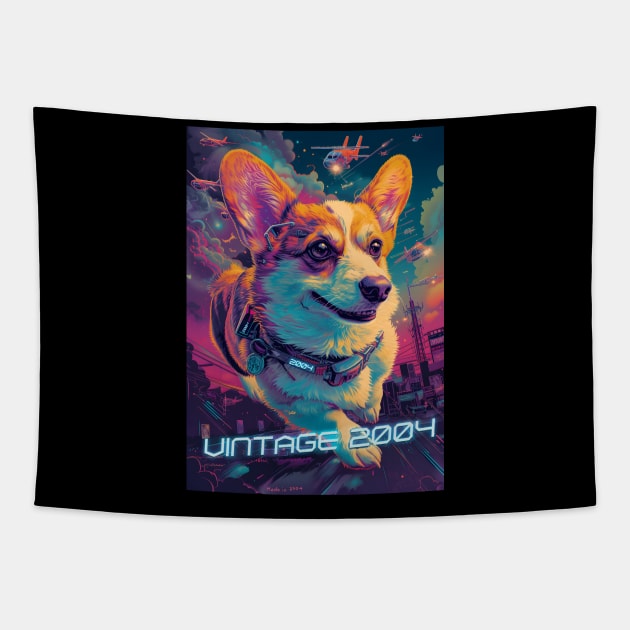 Vintage 2004 - 20 Year Old Funny Cyberpunk Corgi Dog 20th Birthday Tapestry by Ai Wanderer