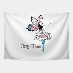 They/Them Trans colors butterfly on daisy flower shirt Tapestry