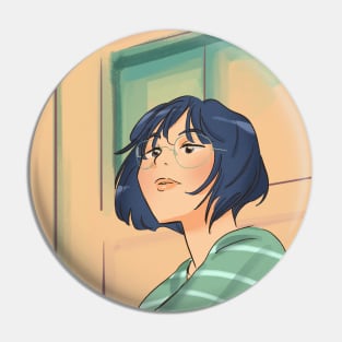 Blue-haired Anime Girl Pin