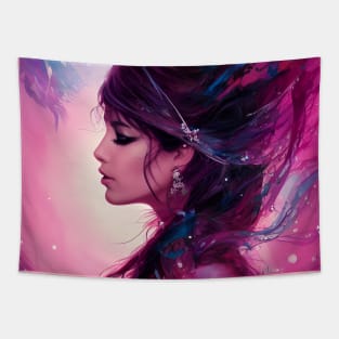 Beautiful Woman in Water Color Flow Tapestry