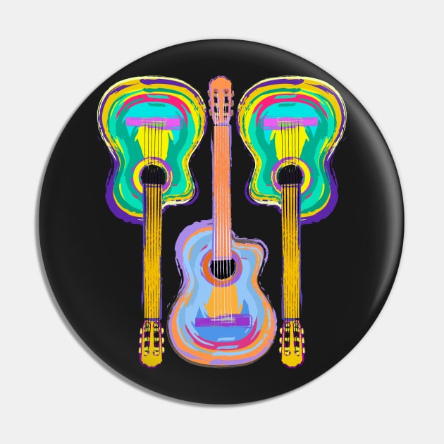 Colorful Guitar T-Shirt for Music Lovers Pin by evisionarts