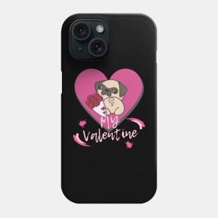 My Valentine with a Kawaii Style Dog Pink Heart and Flowers Phone Case