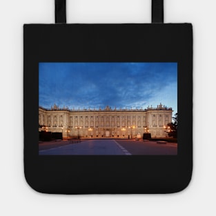 Royal Palace, Palace, Palacio Real, Plaza de Oriente, dusk, Madrid, Spain, Europe Tote