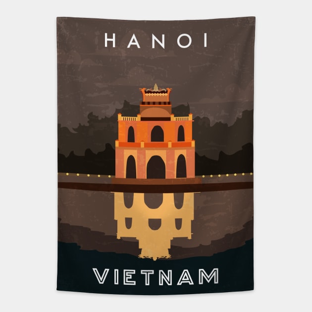 Hanoi, Vietnam. Retro travel poster Tapestry by GreekTavern