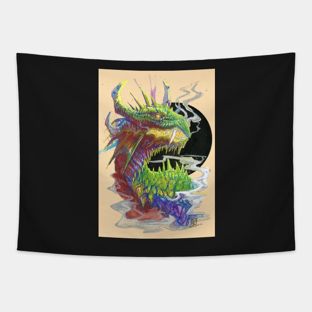 Green Dragon, Black Moon Tapestry by drakhenliche