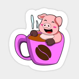 Pig with Cup of Coffee Magnet