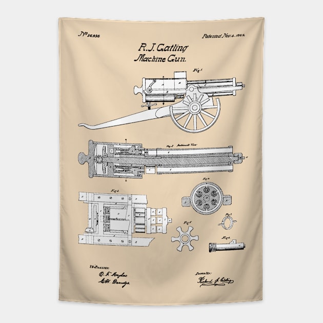 Gatling Gun Patent - 1862 Machine gun - SBpng Tapestry by SPJE Illustration Photography