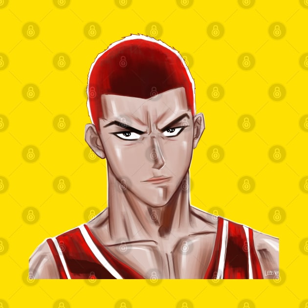 the talented sakuragi in basketball team player ecopop portrait art by jorge_lebeau