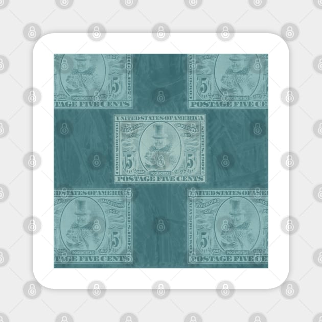 Old postage stamp US 5 cent distressed pattern blue green Magnet by artsytee