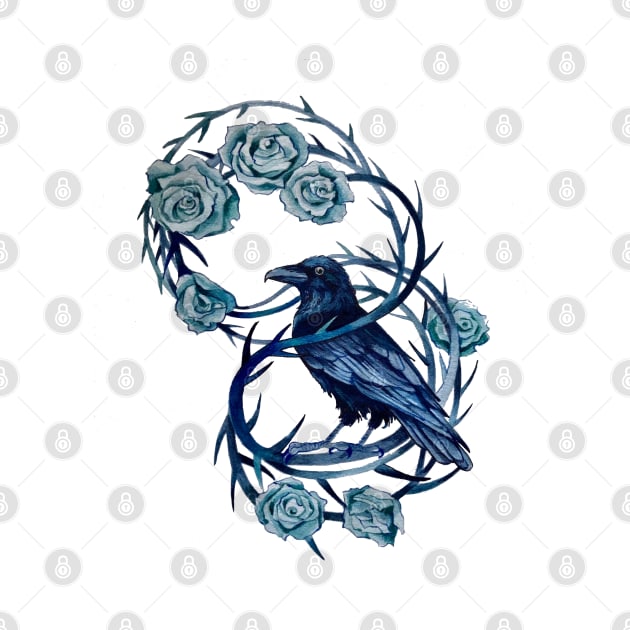 Raven in blue roses small version by CamilleRendal