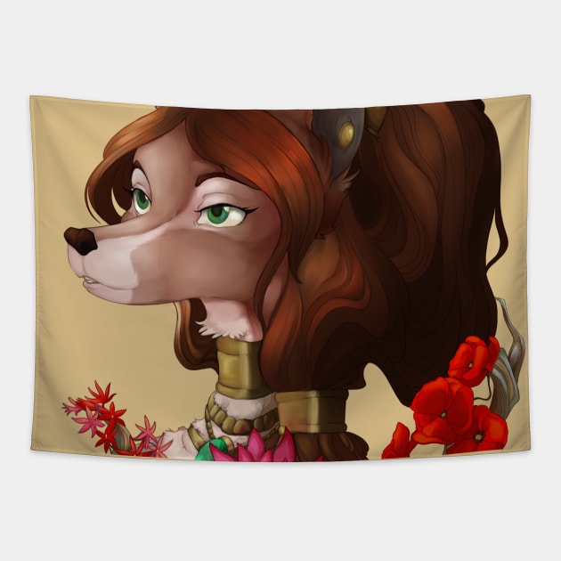 Ren with Flowers Tapestry by Jabbersart